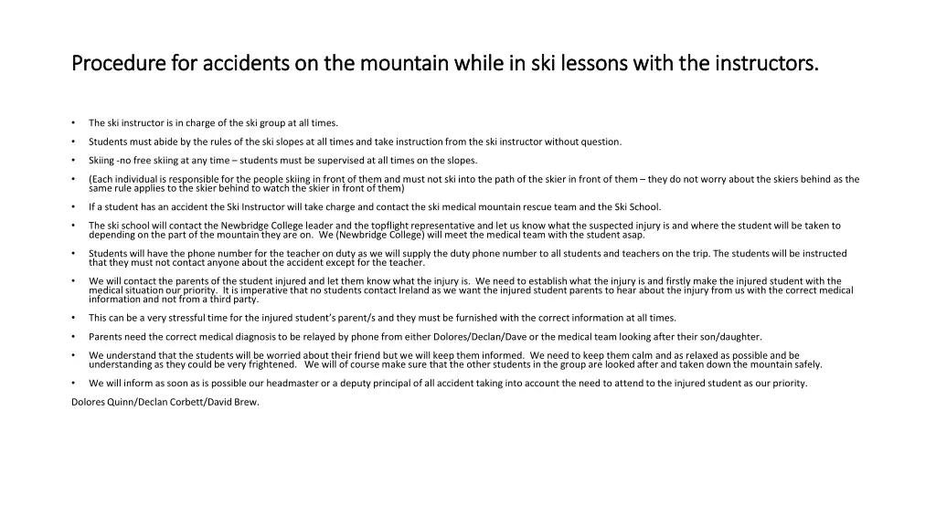 procedure for accidents on the mountain while