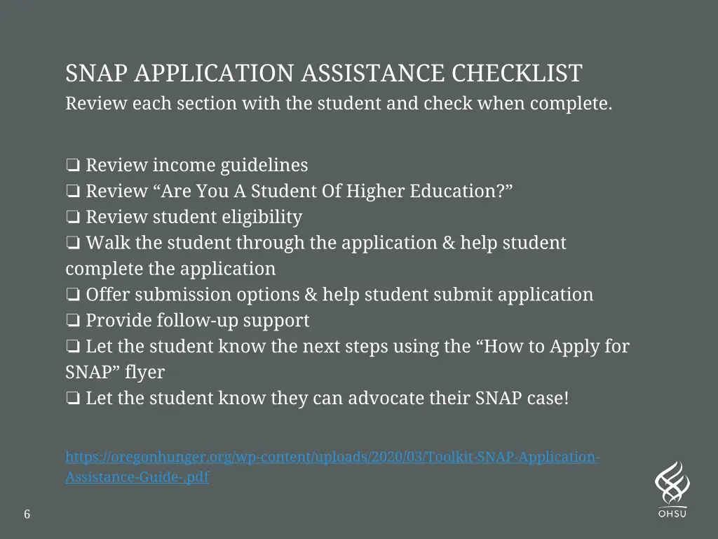 snap application assistance checklist review each