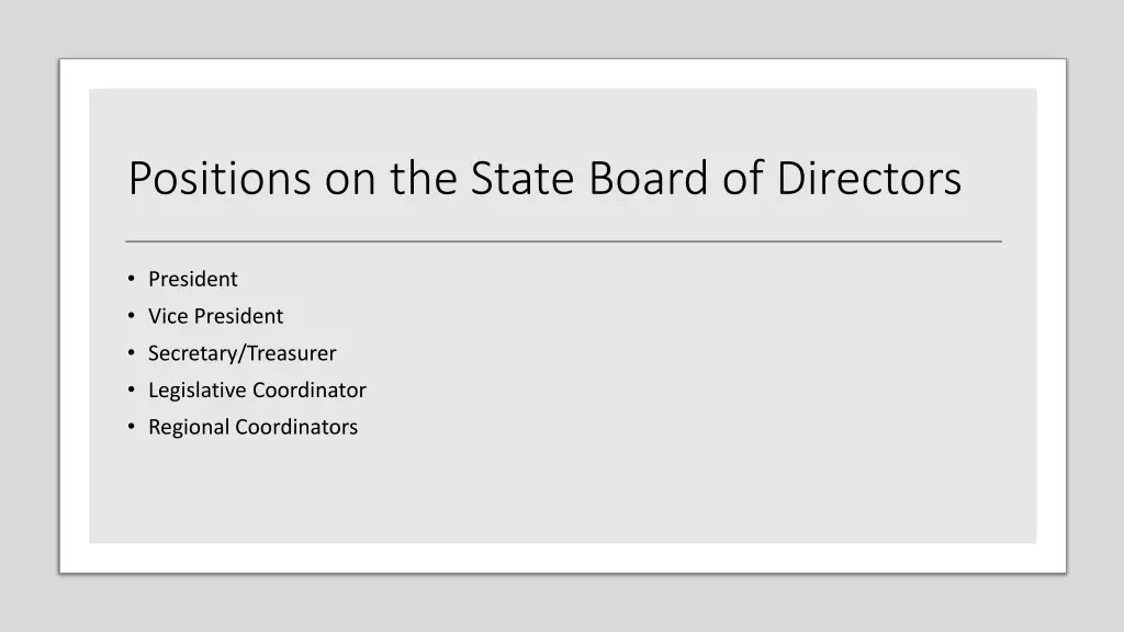 positions on the state board of directors