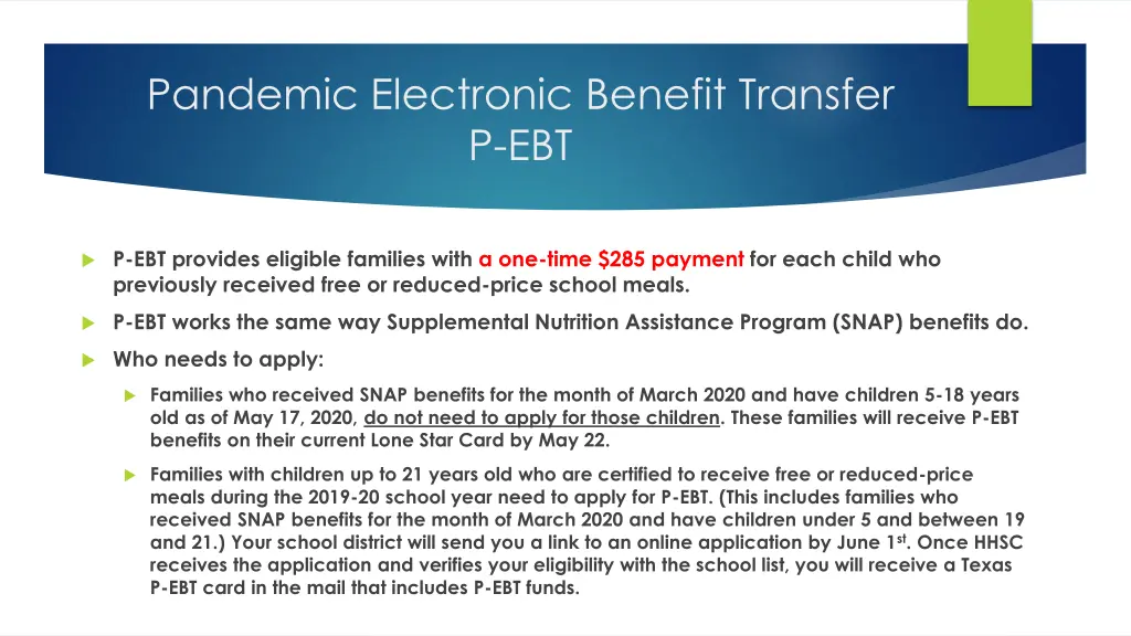 pandemic electronic benefit transfer p ebt