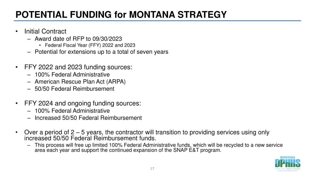 potential funding for montana strategy