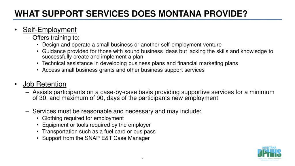 what support services does montana provide 2