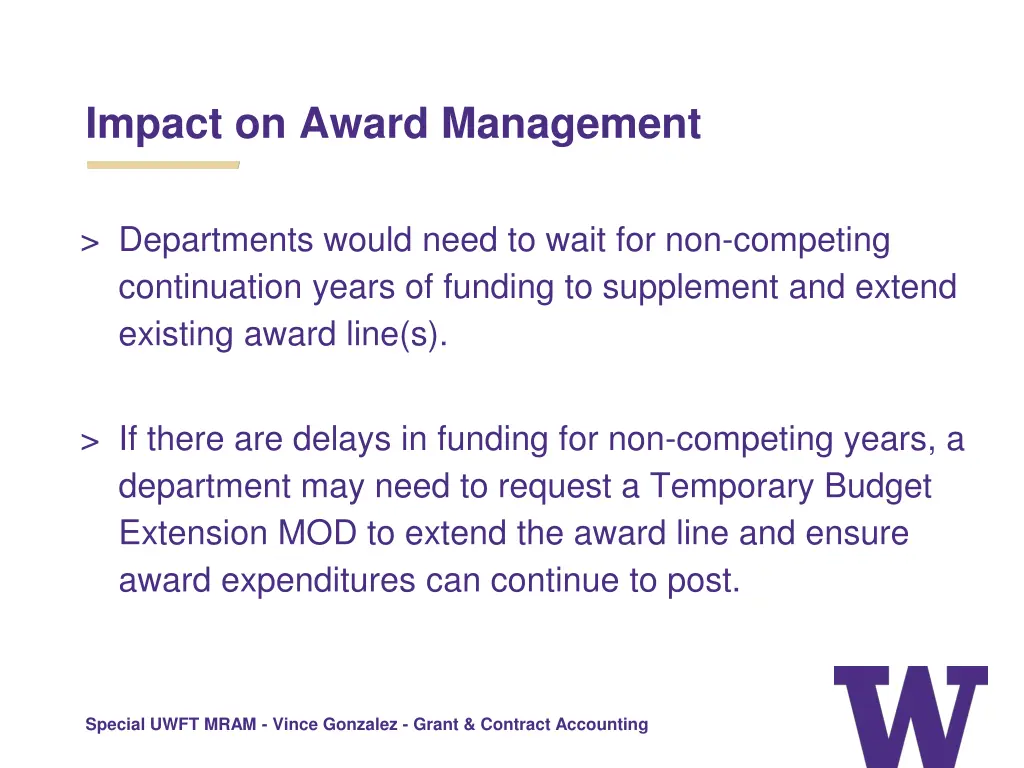 impact on award management