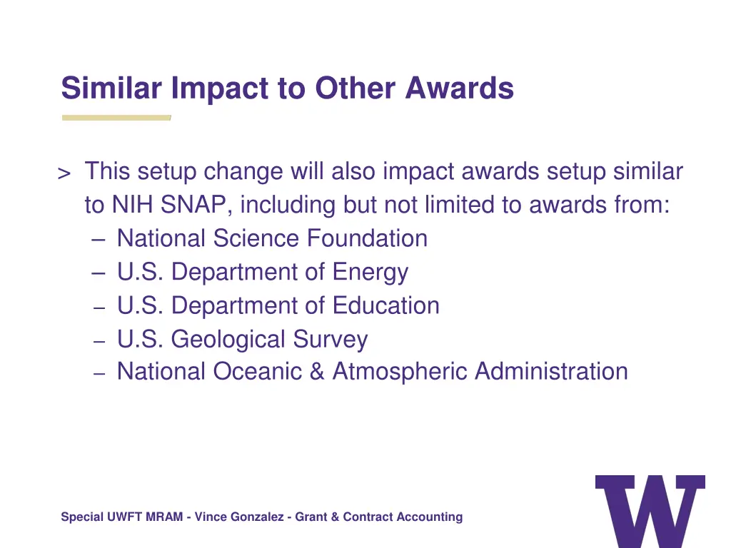 similar impact to other awards