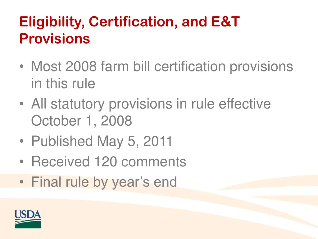 eligibility certification and e t provisions