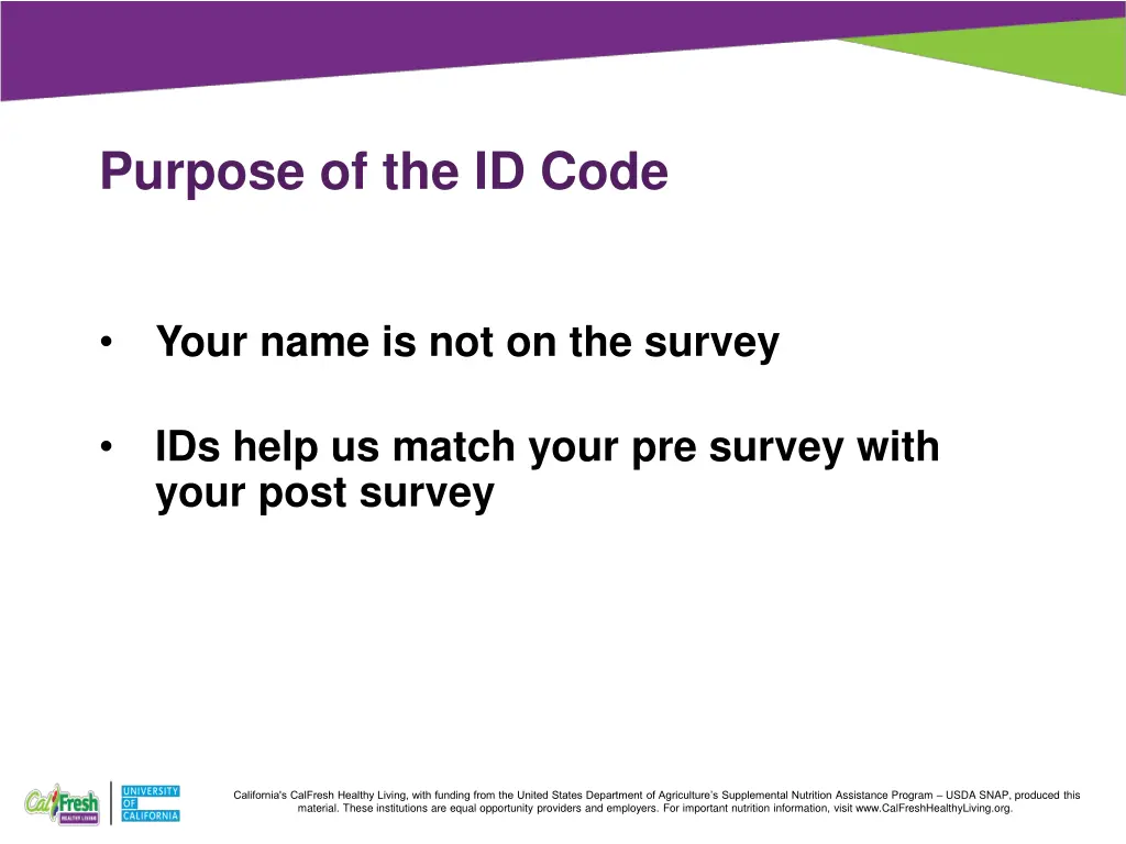 purpose of the id code