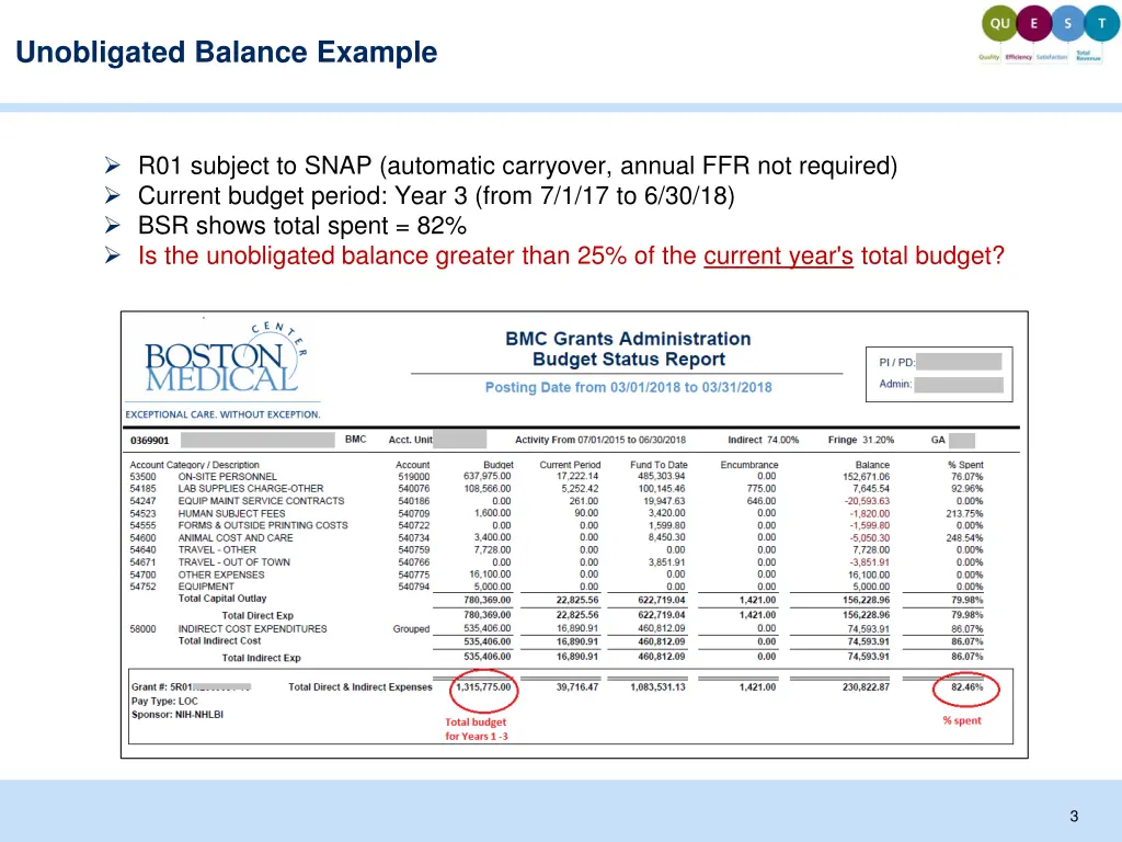 unobligated balance example