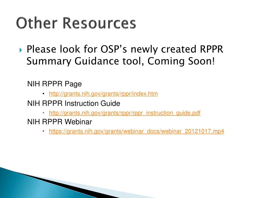 please look for osp s newly created rppr summary