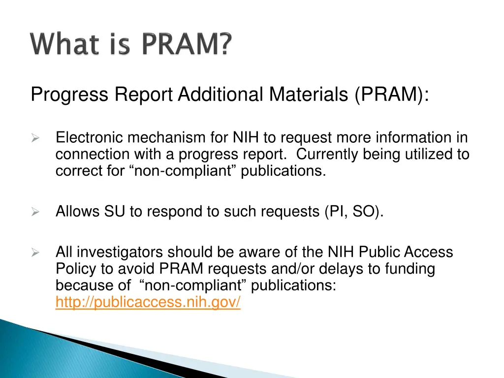 progress report additional materials pram