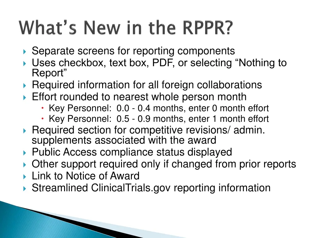 separate screens for reporting components uses