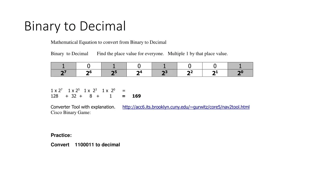 binary to decimal