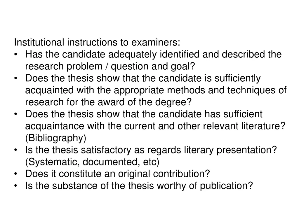 institutional instructions to examiners