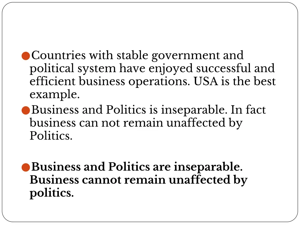 countries with stable government and political