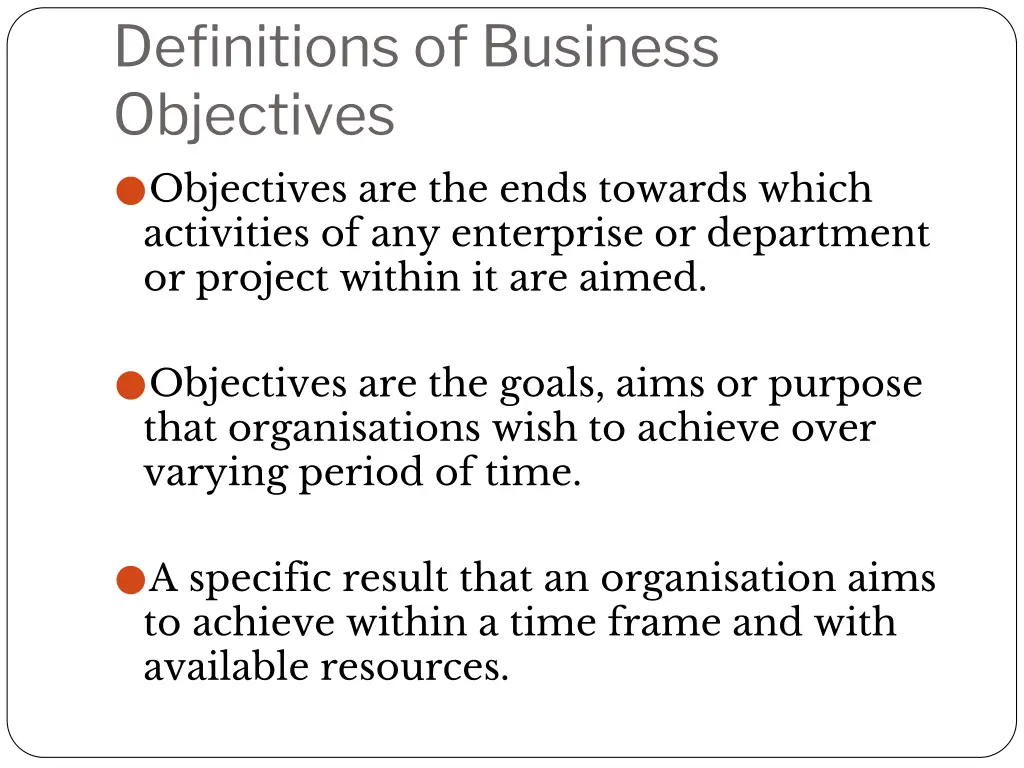 definitions of business objectives