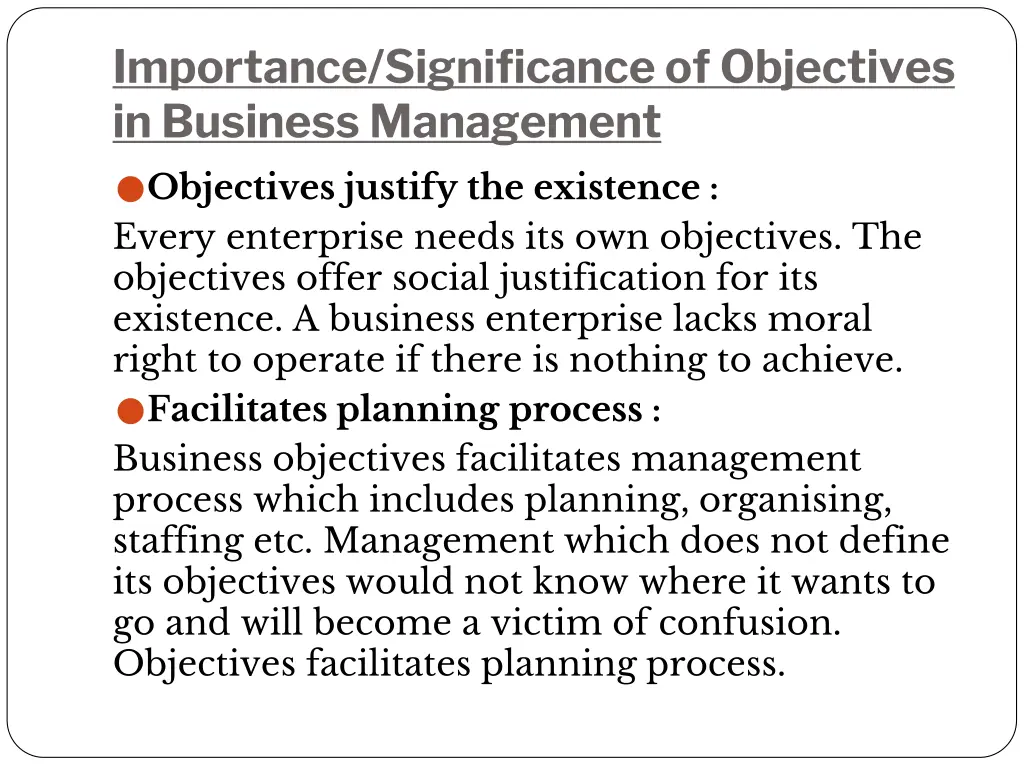 importance significance of objectives in business