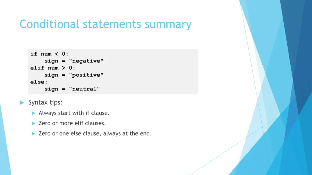 conditional statements summary