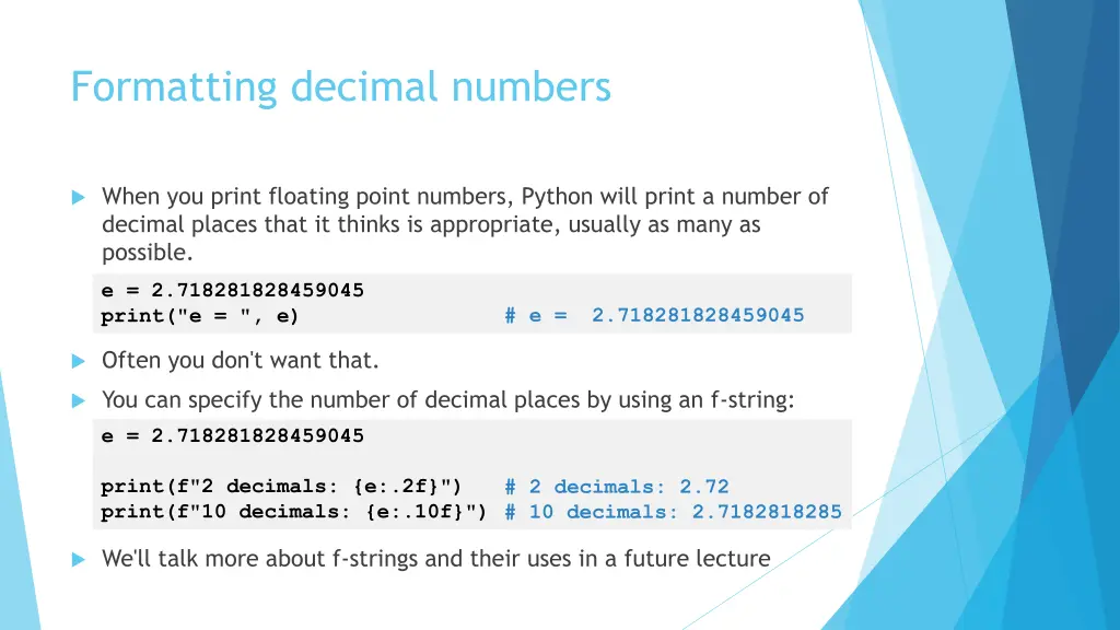 formatting decimal numbers