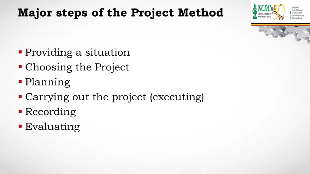 major steps of the project method