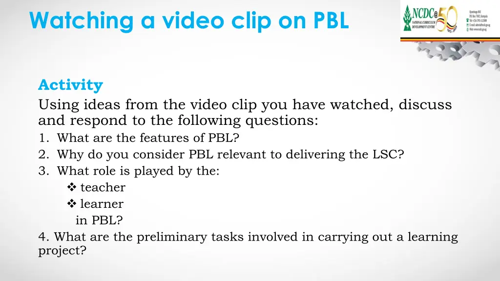 watching a video clip on pbl