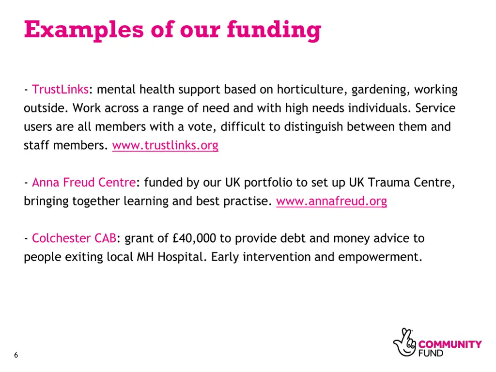 examples of our funding