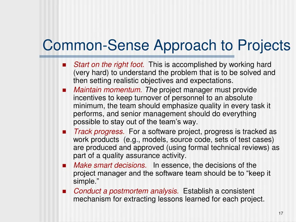 common sense approach to projects