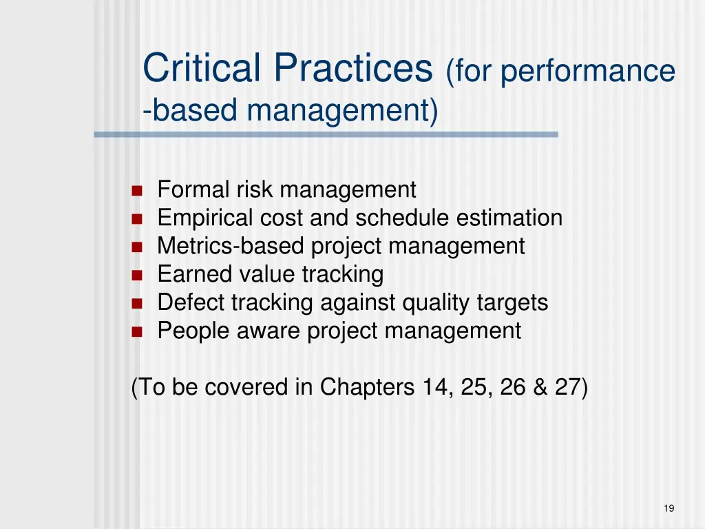 critical practices for performance based