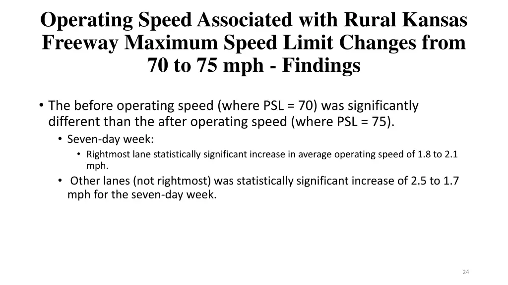 operating speed associated with rural kansas