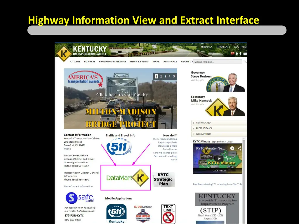 highway information view and extract interface