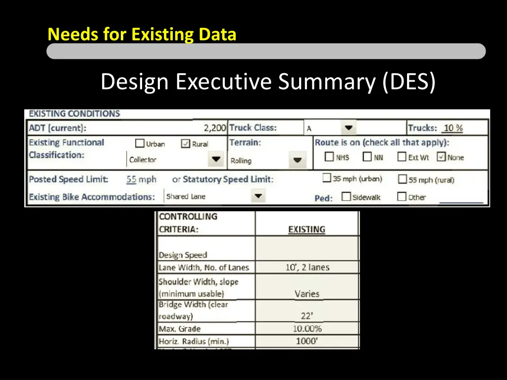 needs for existing data 5