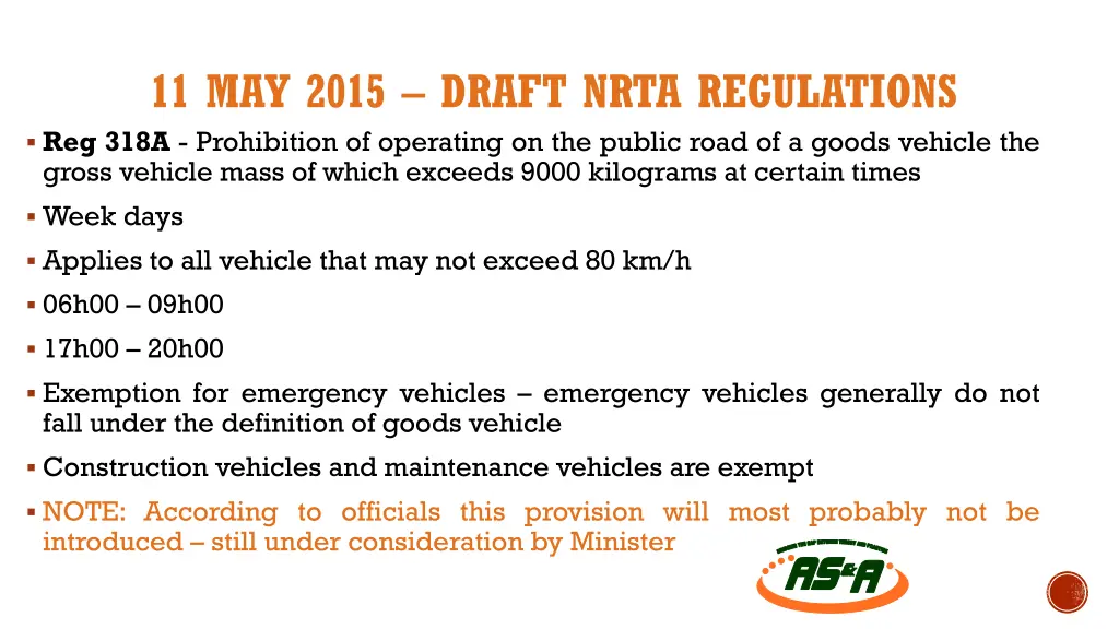 11 may 2015 draft nrta regulations reg 318a