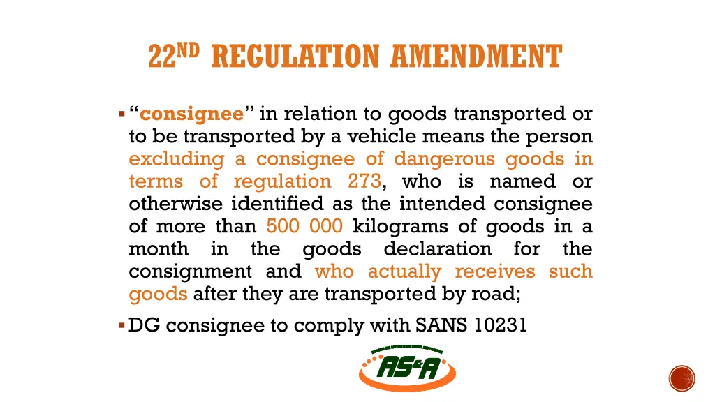 22 nd regulation amendment 1