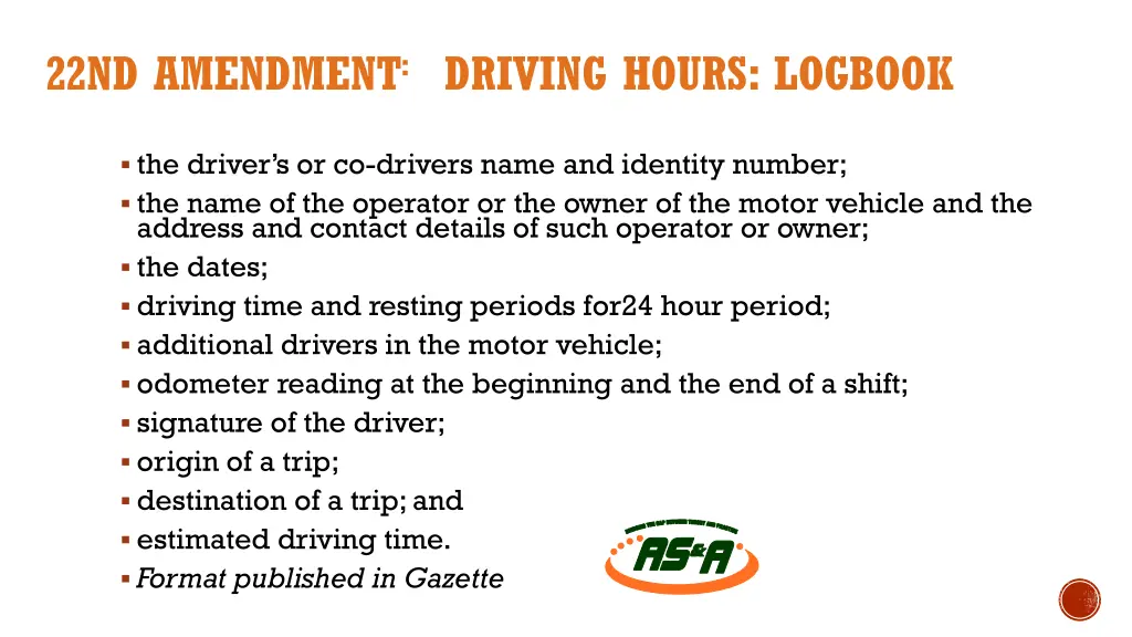 22nd amendment driving hours logbook