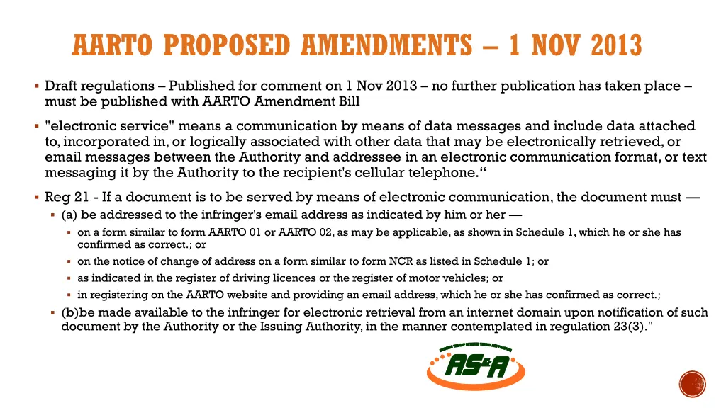 aarto proposed amendments 1 nov 2013