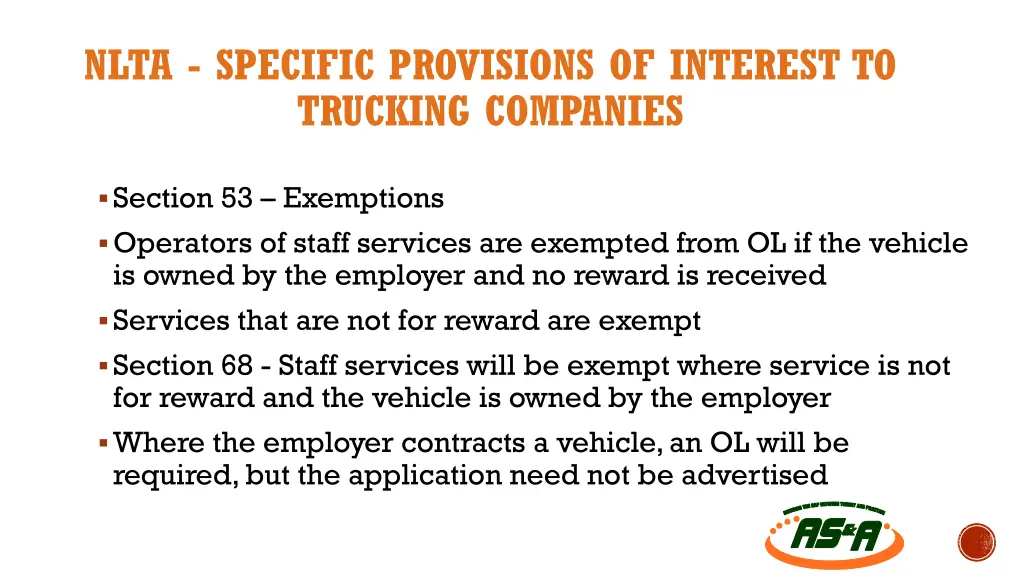 nlta specific provisions of interest to trucking