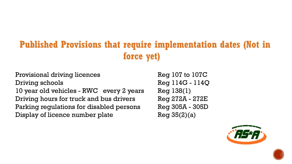 published provisions that require implementation