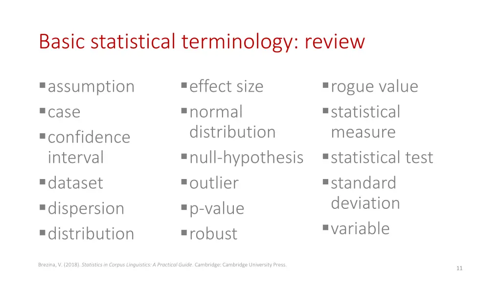 basic statistical terminology review