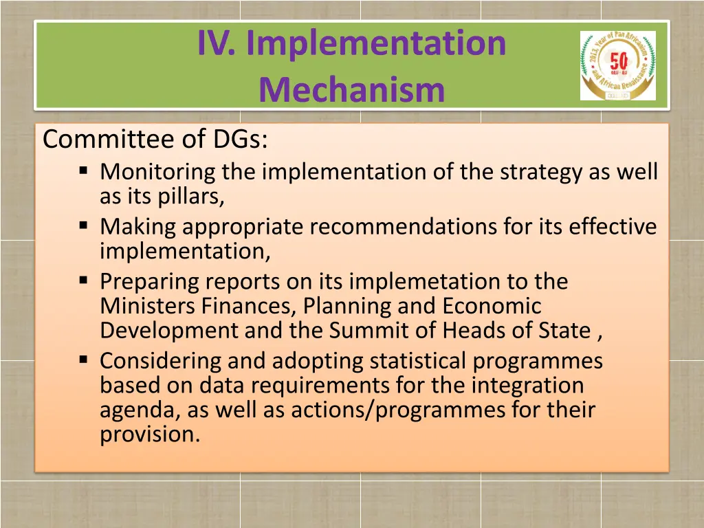 iv implementation mechanism committee