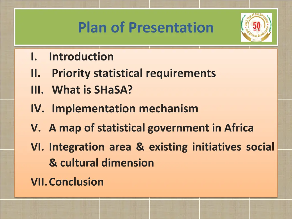 plan of presentation