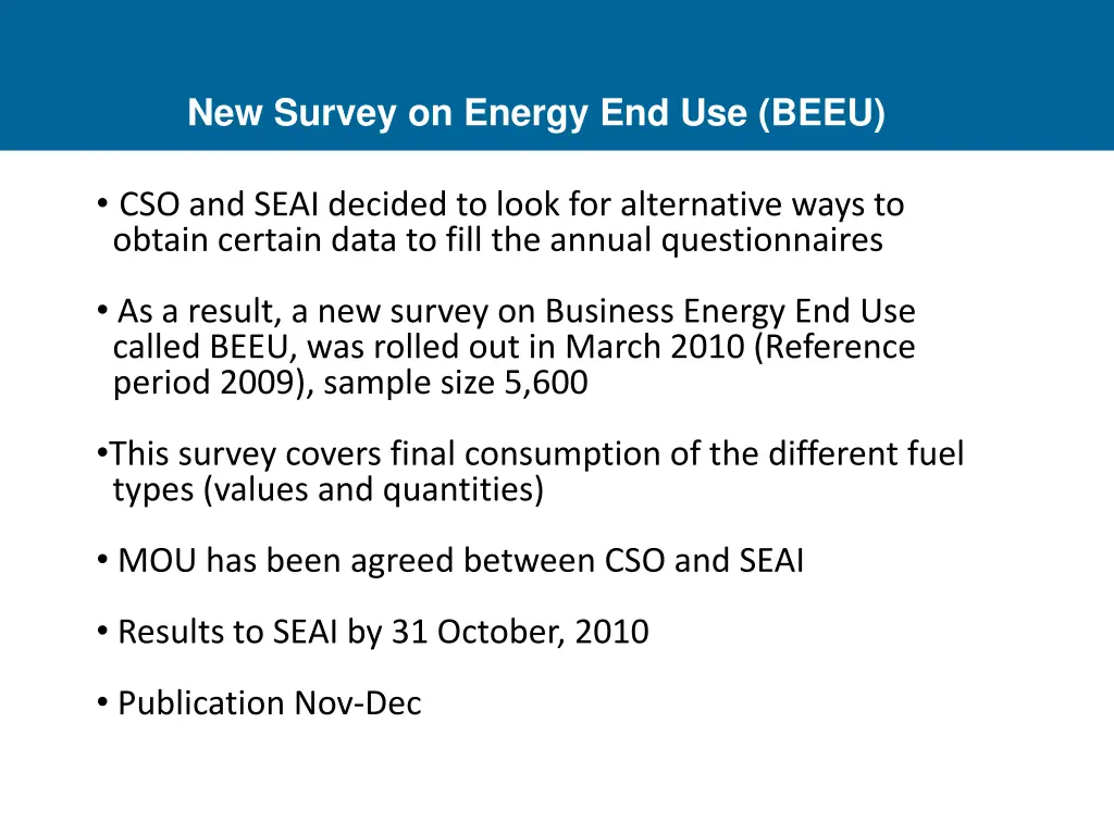 new survey on energy end use beeu