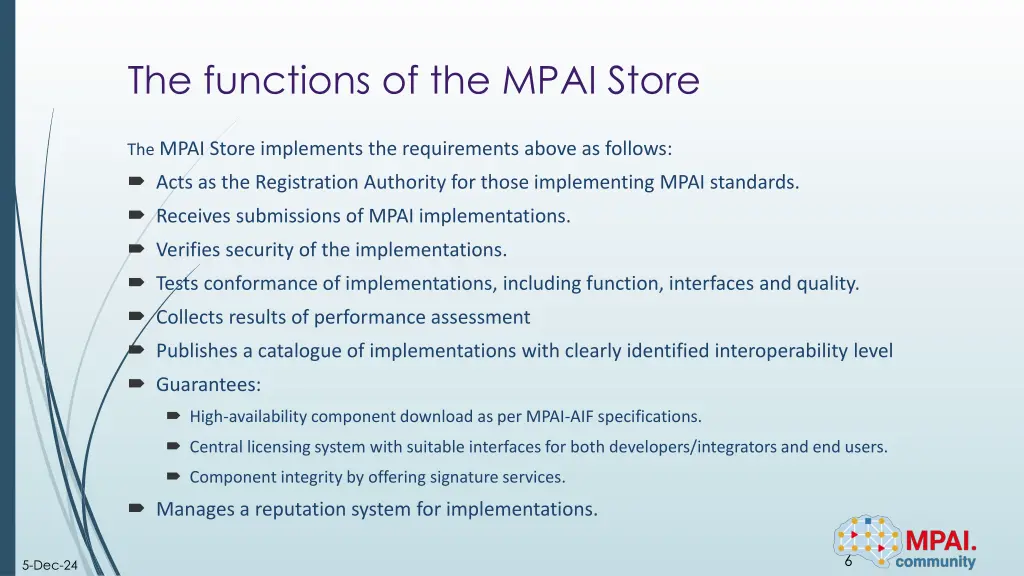 the functions of the mpai store