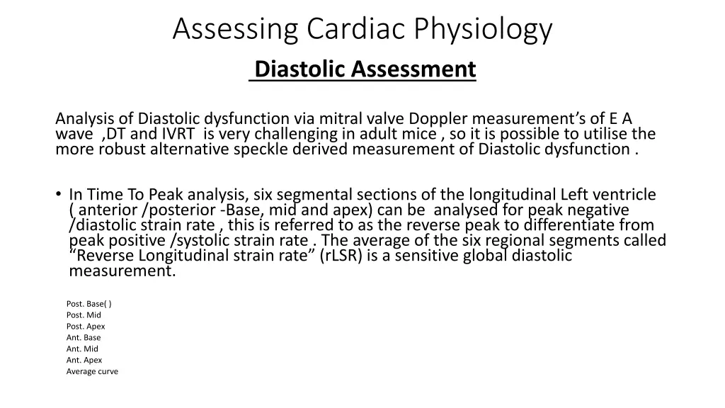 assessing cardiac physiology diastolic assessment