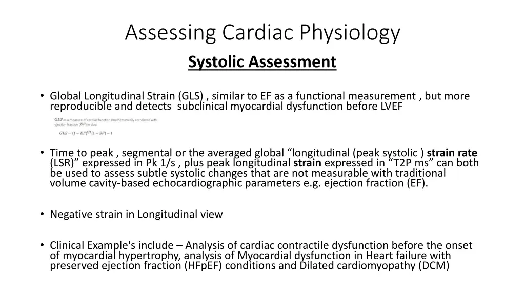 assessing cardiac physiology systolic assessment