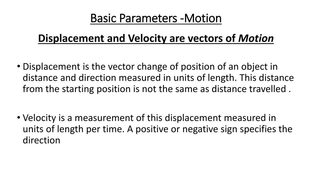 basic basic parameters parameters motion