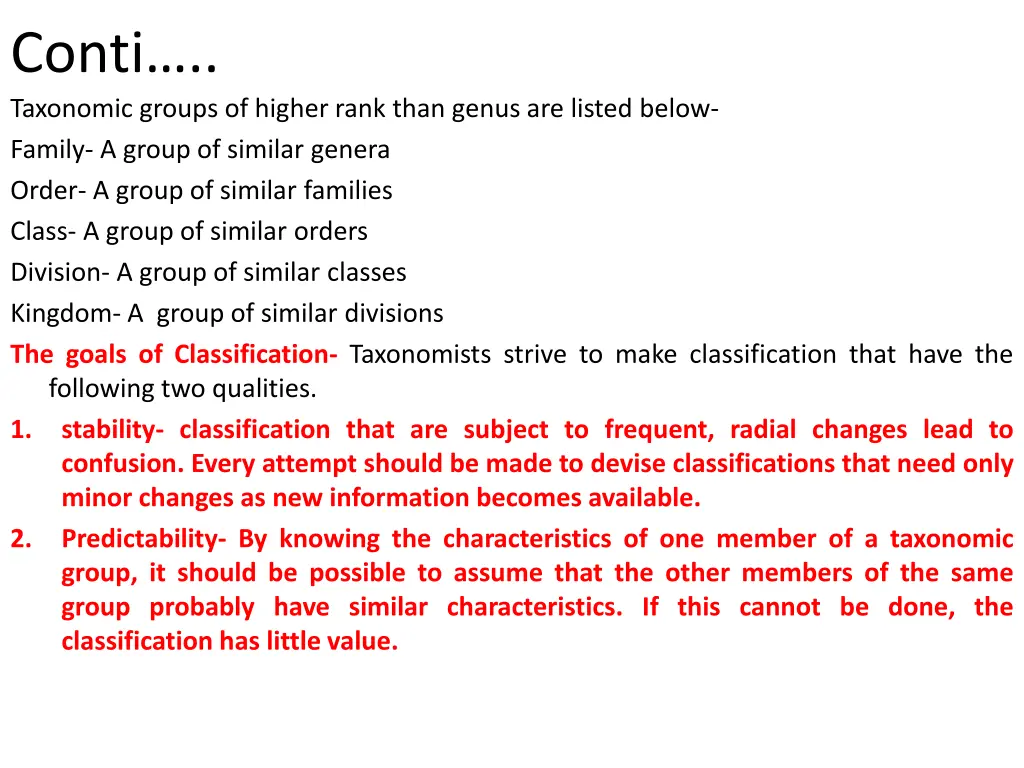 conti taxonomic groups of higher rank than genus