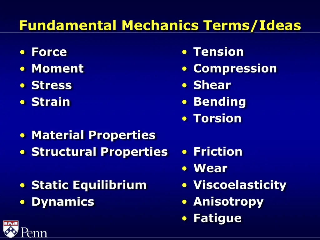 fundamental mechanics terms ideas