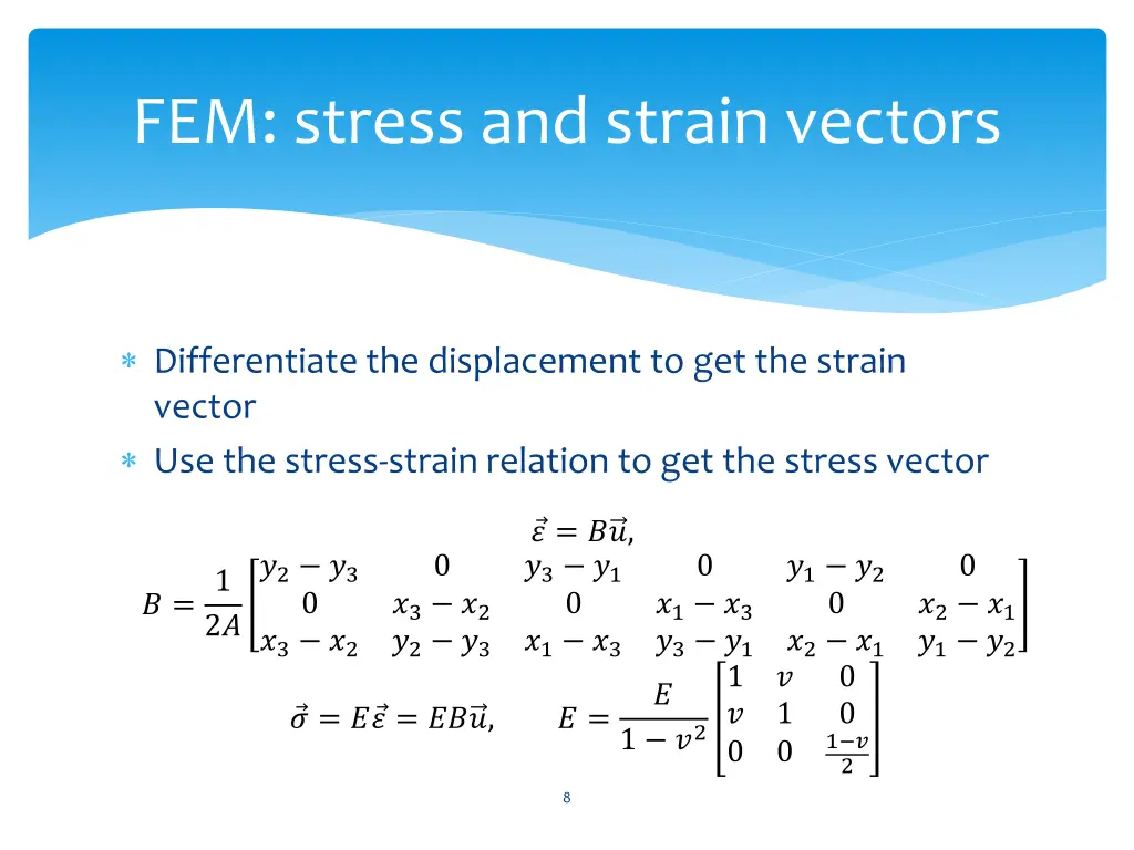 fem stress and strain vectors