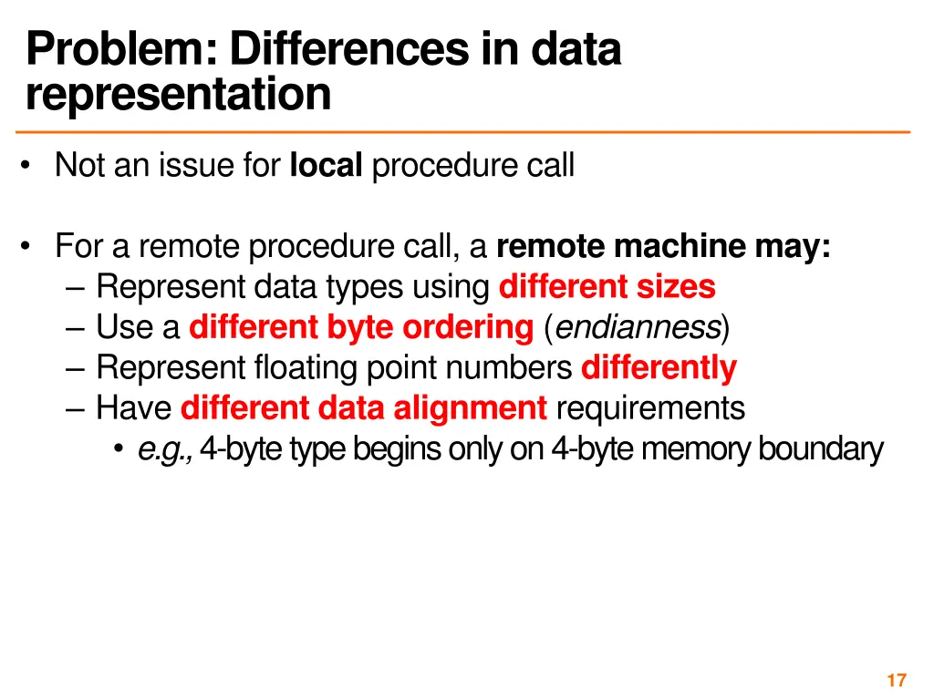 problem differences in data representation