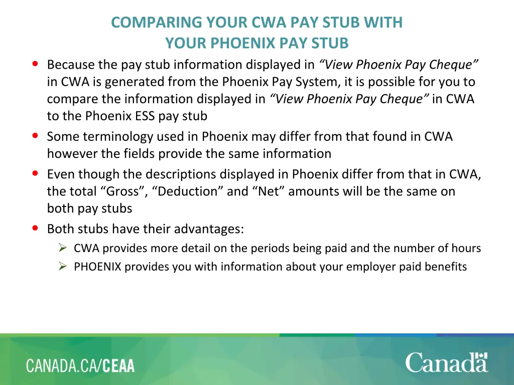 comparing your cwa pay stub with your phoenix