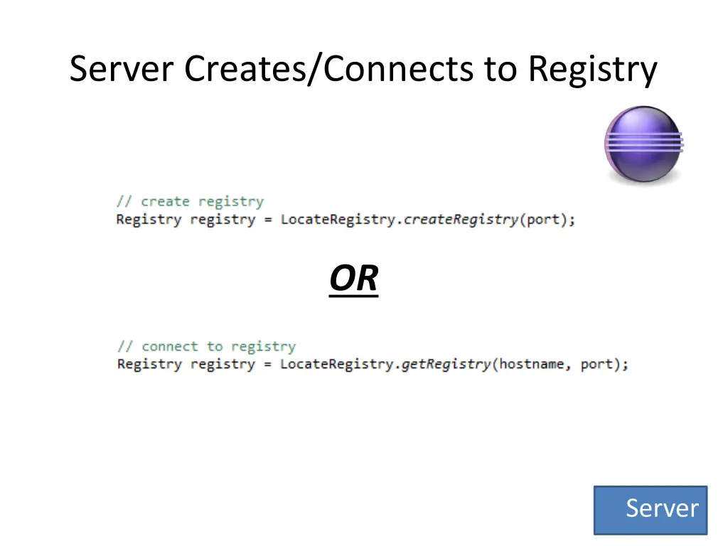 server creates connects to registry