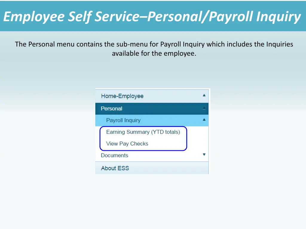 employee self service personal payroll inquiry